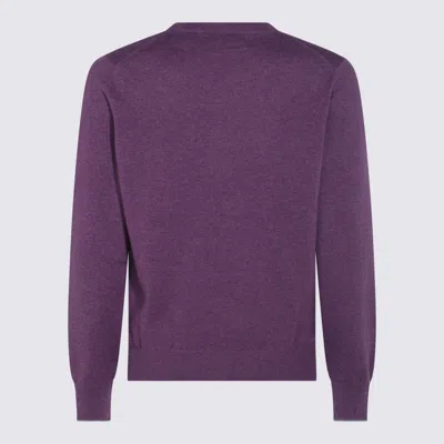 Brunello Cucinelli Soft Texture Crewneck Sweater With Ribbed Cuffs In Purple