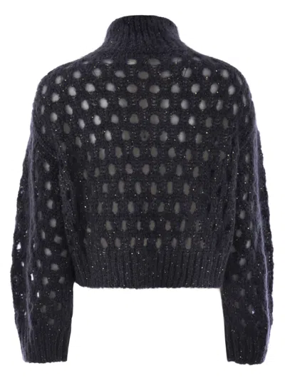 Brunello Cucinelli Dazzling Net Sweater In Black