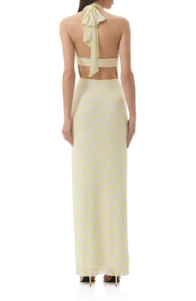 Afrm Genie Printed Cutout Mesh Halter Maxi Dress In Neutral
