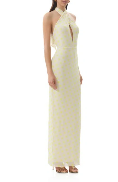 Afrm Genie Printed Cutout Mesh Halter Maxi Dress In Neutral