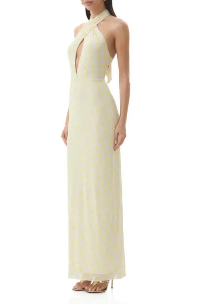 Afrm Genie Printed Cutout Mesh Halter Maxi Dress In Neutral