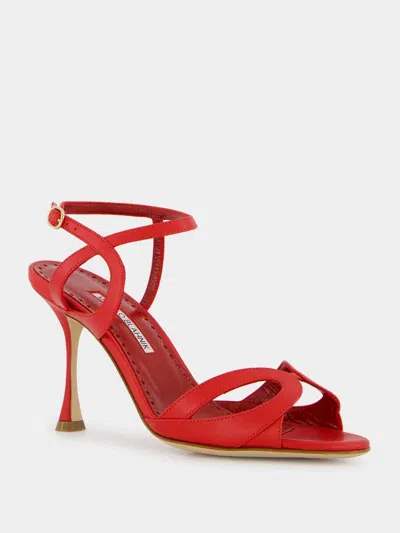 Manolo Blahnik Red Calf Leather Ankle Strap Sandals