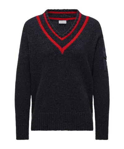 Moncler Wool Blend Sweater With Stripe And Patch