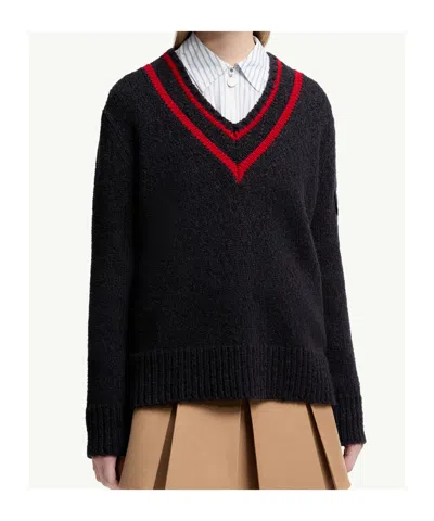 Moncler Wool Blend Sweater With Stripe And Patch