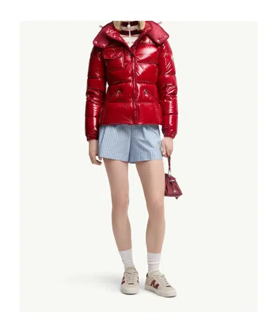 Moncler Down Jacket With Hood And Quilted Design In Gold
