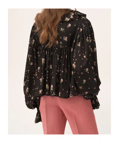 Chloé Maxi Gathered Ruffle Top In Silk Charmeuse In Black
