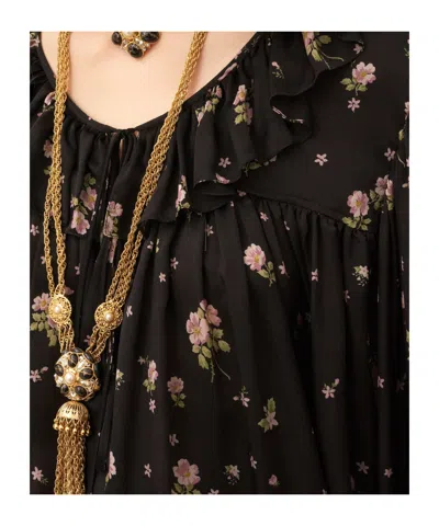 Chloé Maxi Gathered Ruffle Top In Silk Charmeuse In Black