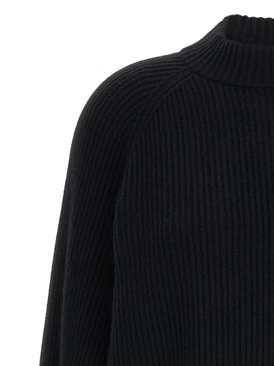 Brunello Cucinelli Ribbed High Neck Sweater With Cuffed Sleeves In Blue