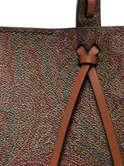 Etro Brown Calf Leather Paisley-print Tote Bag