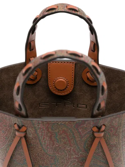 Etro Brown Calf Leather Paisley-print Tote Bag