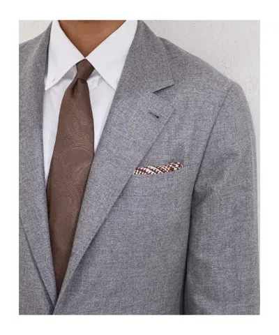 Brunello Cucinelli Silk Prince Of Wales Pocket Square In Brown
