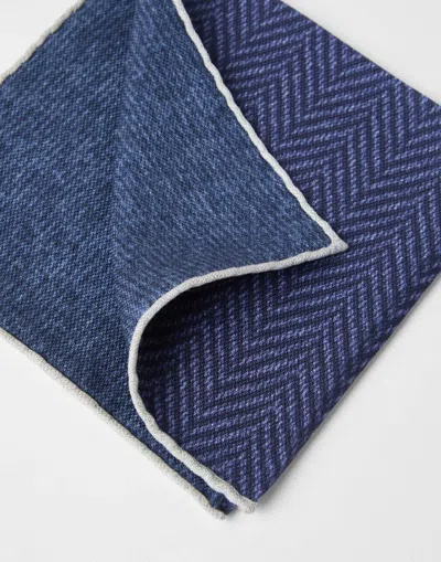 Brunello Cucinelli Silk Chevron Pocket Square In Blue