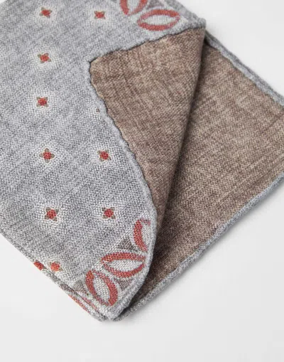 Brunello Cucinelli Silk Pocket Square With Star Design In Gray