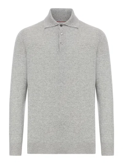 Brunello Cucinelli Cashmere Polo Style Sweater In Gray