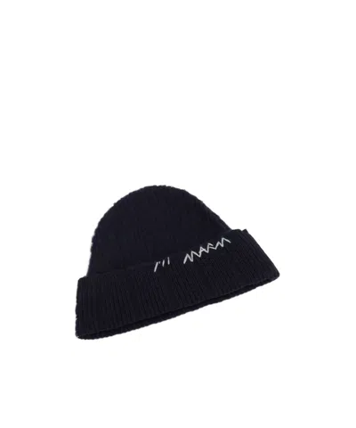 Marni Deep Blue Wool-cashmere Beanie With  Mending