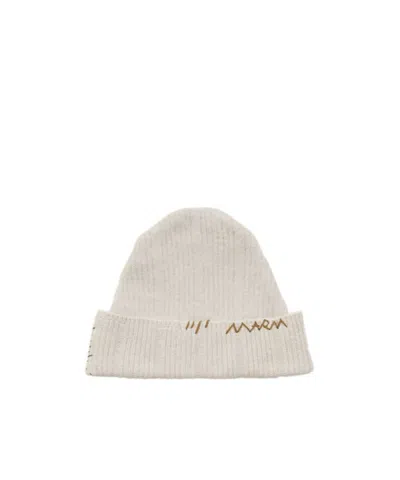 Marni Beige Wool-cashmere Beanie With  Mending