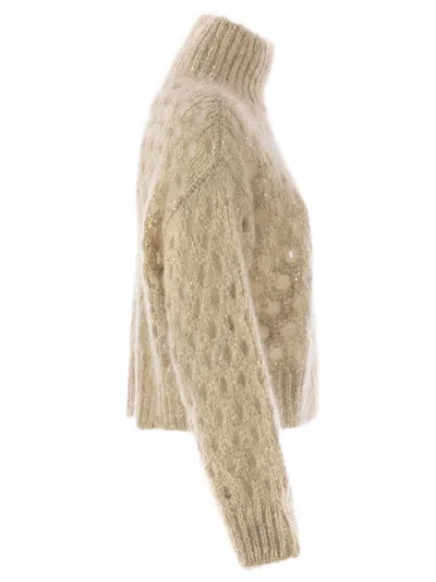 Brunello Cucinelli Women Dazzling Net Turtleneck Sweater Made Of Mohair And Wool Wispy In Brown