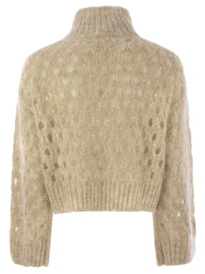 Brunello Cucinelli Women Dazzling Net Turtleneck Sweater Made Of Mohair And Wool Wispy In Brown
