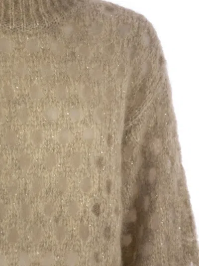 Brunello Cucinelli Women Dazzling Net Turtleneck Sweater Made Of Mohair And Wool Wispy In Brown