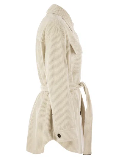 Brunello Cucinelli Women Corduroy Safari-style Jacket With Jewellery In Neutral