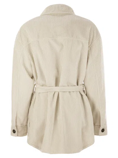 Brunello Cucinelli Women Corduroy Safari-style Jacket With Jewellery In Neutral