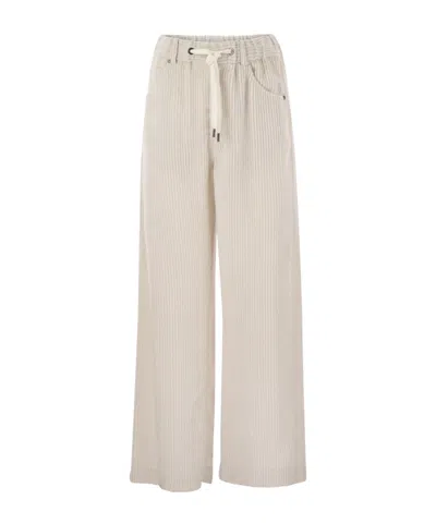 Brunello Cucinelli Women Fluid Corduroy Trousers With Jewellery In Neutral
