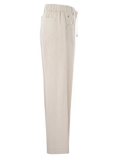 Brunello Cucinelli Women Fluid Corduroy Trousers With Jewellery In Neutral