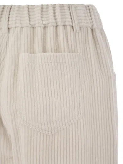 Brunello Cucinelli Women Fluid Corduroy Trousers With Jewellery In Neutral