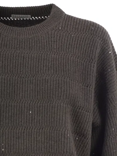 Brunello Cucinelli Sequin-embellished Knit Sweater In Gray