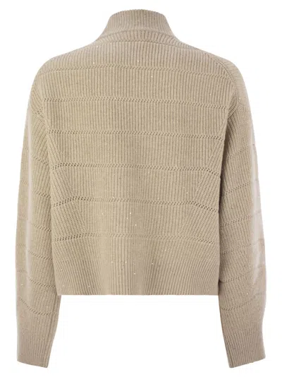 Brunello Cucinelli Rustic Dazzling Net Sweaters And Cardigans Beige In Neutral