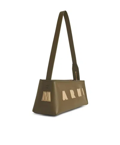 Marni Museo Baguette Bag In Green Leather In Brown