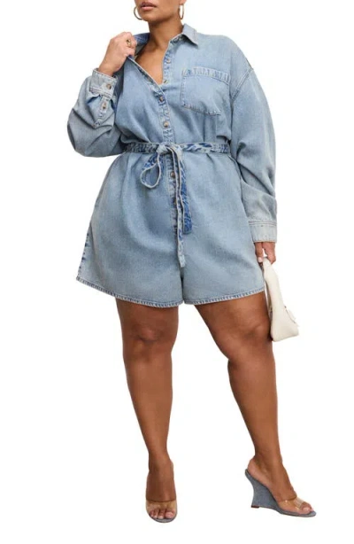 Good American Weightless Denim Romper In Blue