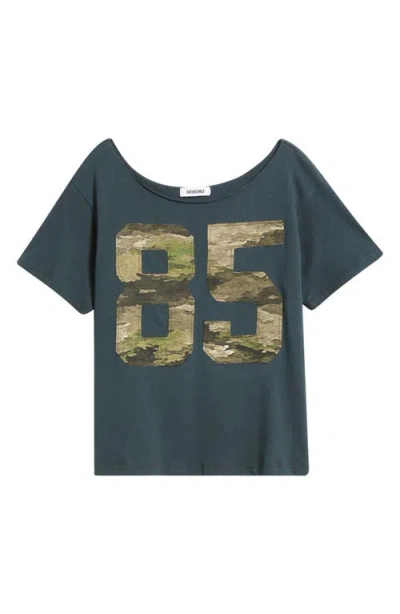 Daydreamer 85 Camo Appliqué Off The Shoulder Cotton T-shirt