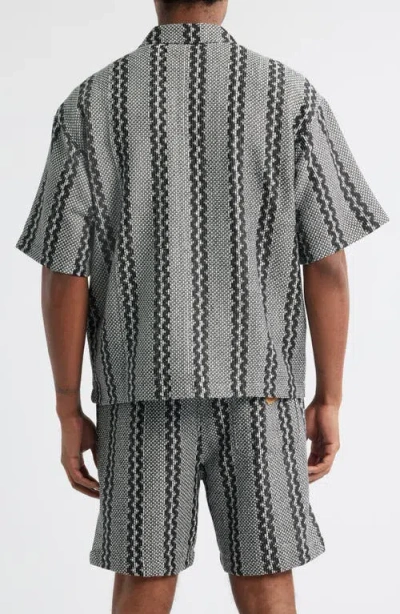 Icecream Vertical Stripe Short Sleve Knit Zip-up Shirt In Gray