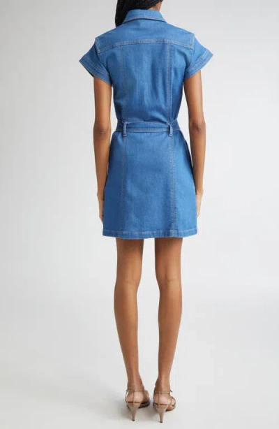 Cinq À Sept Tie Belted Short-sleeve Denim Mini Dress In Blue