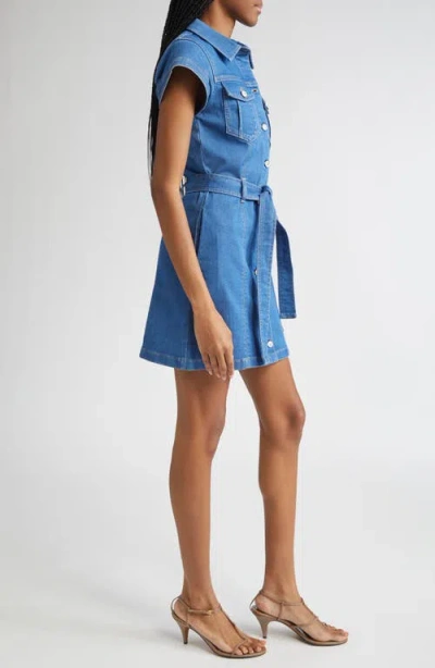Cinq À Sept Tie Belted Short-sleeve Denim Mini Dress In Blue