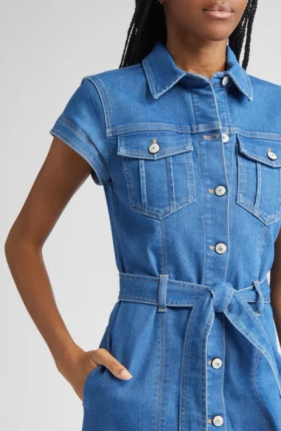 Cinq À Sept Tie Belted Short-sleeve Denim Mini Dress In Blue