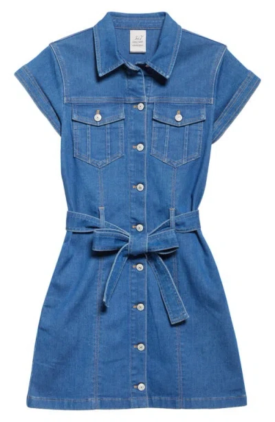 Cinq À Sept Tie Belted Short-sleeve Denim Mini Dress In Blue