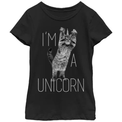 Lost Gods Girl's  I'm A Unicorn Cat  Graphic T-shirt In Black