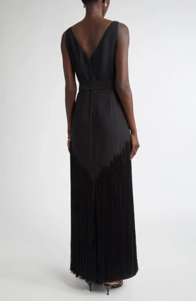 St John St. John Collection Audrey Fringe Sleeveless Belted Gown