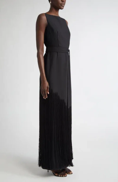 St John St. John Collection Audrey Fringe Sleeveless Belted Gown