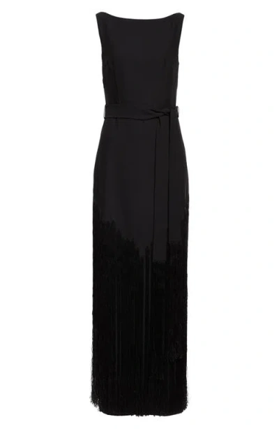 St John St. John Collection Audrey Fringe Sleeveless Belted Gown