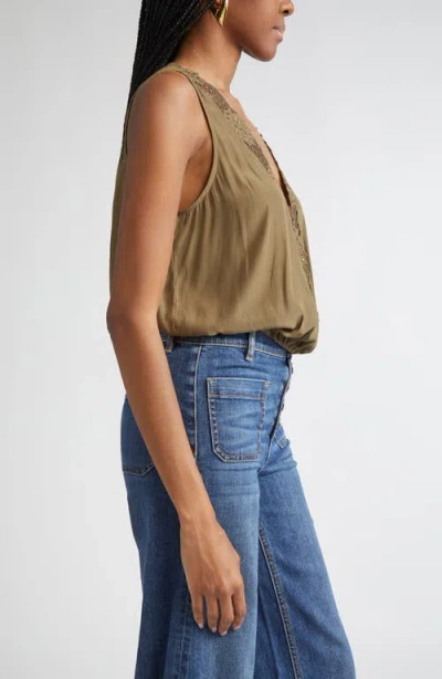Ramy Brook Daisy Embroiderd Wrap Front Top In Green