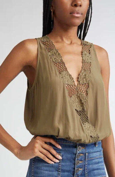 Ramy Brook Daisy Embroiderd Wrap Front Top In Green