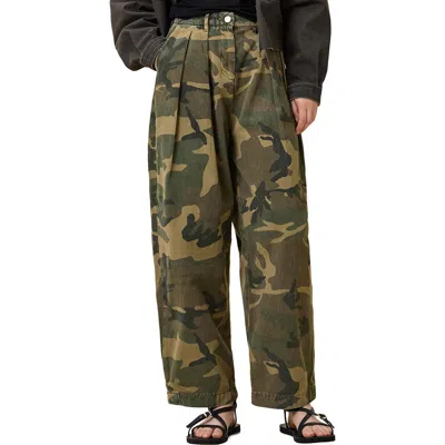 Allsaints Becca Camo Pleated Cotton Trousers In Green
