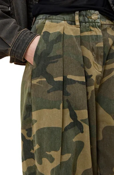 Allsaints Becca Camo Pleated Cotton Trousers In Green