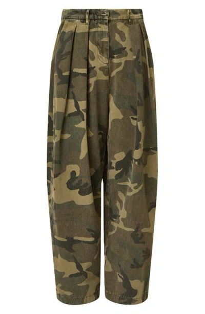 Allsaints Becca Camo Pleated Cotton Trousers In Green