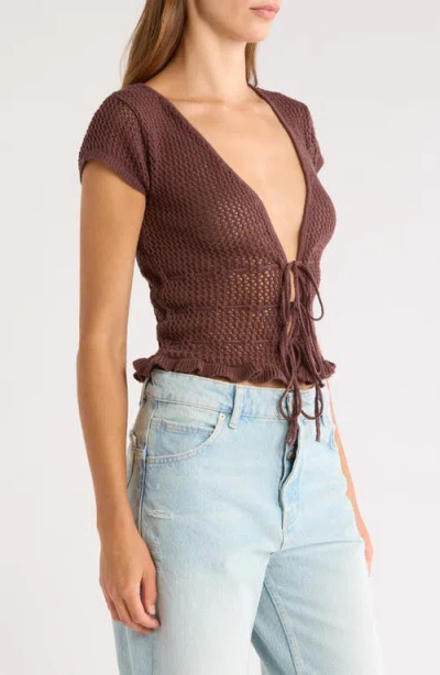 Pacsun Madeline Open Stitch Tie Front Cotton Top