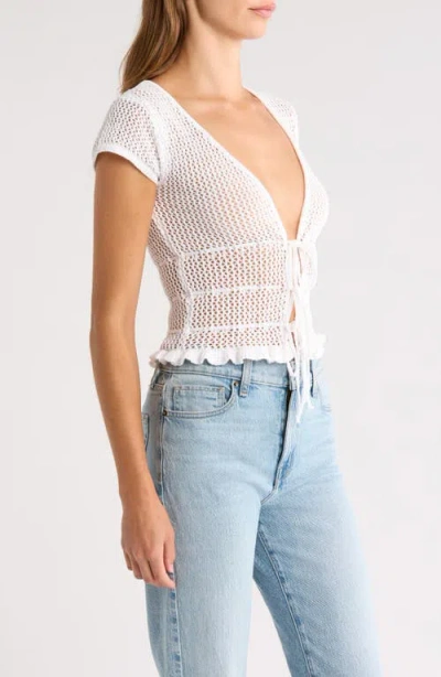 Pacsun Madeline Open Stitch Tie Front Cotton Top In White