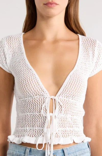 Pacsun Madeline Open Stitch Tie Front Cotton Top In White